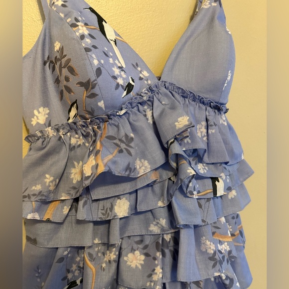 Anthropologie Geisha Designs Sleeveless Floral Tiered Ruffle Bird Midi Dress - Picture 7 of 7